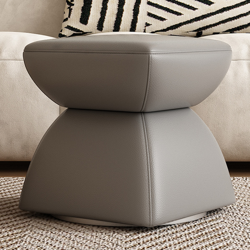 Contemporary Square Solid Colour Standard Ottoman in Leatherette with Dove Grey/Citrus Colour/Beige Upholstery