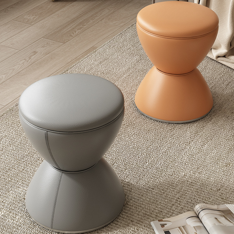 Contemporary Rounded Solid Colour Standard Ottoman in Leatherette with Dove Grey/Citrus Colour/Beige Upholstery