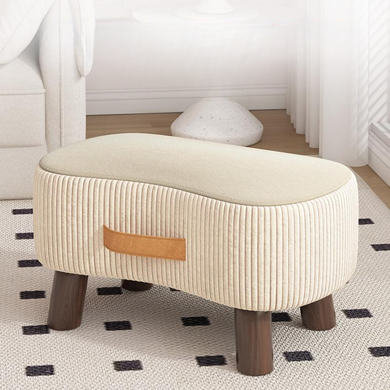 Contemporary Unique Shape Solid Colour Standard Ottoman in Dove Grey/Light Green/Citrus Colour with Natural Wood Frame