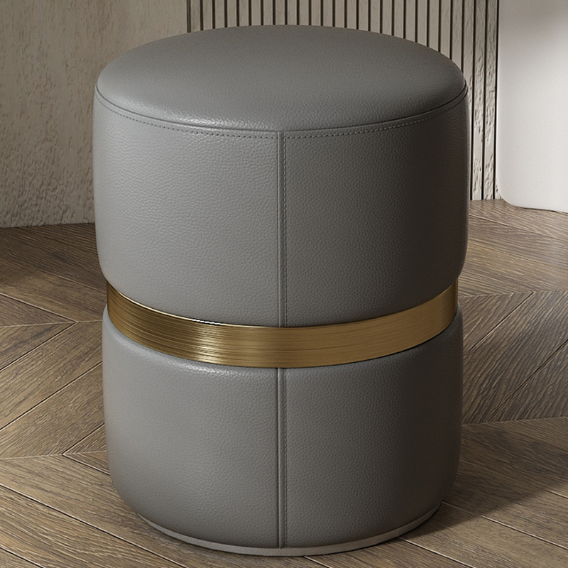 Contemporary Rounded Solid Colour Standard Ottoman in Leatherette with Dove Grey/Cocoa/Citrus Colour Upholstery