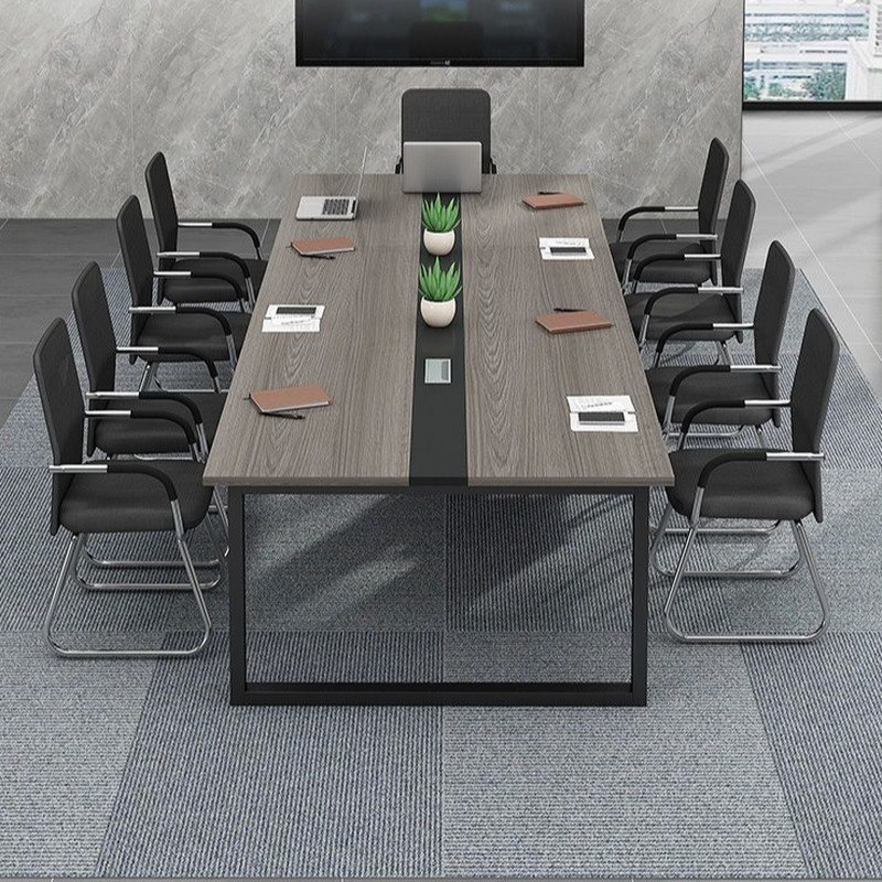 Casual Rectangle Meeting Table with Cord Management for 6/8 People, Engineered Wood Top
