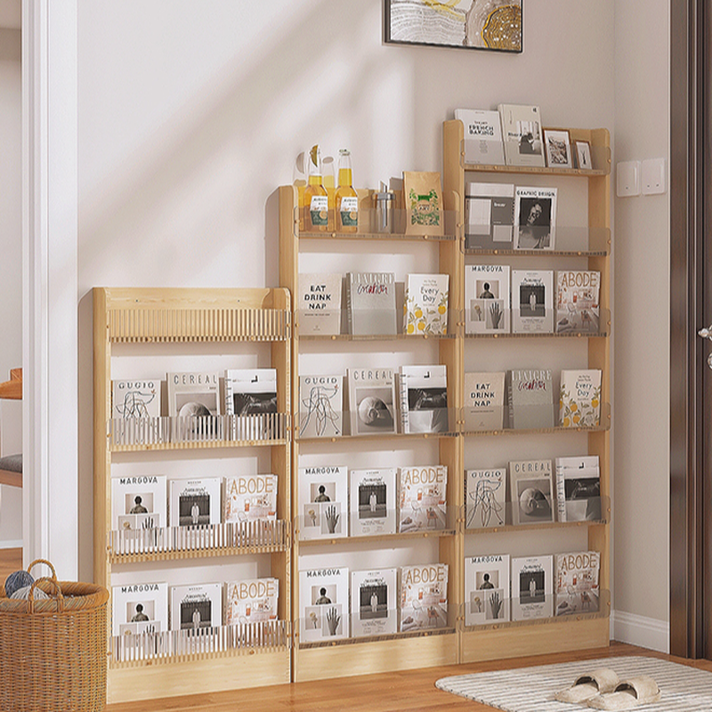 Minimalist Timber Magazine Stand, 15 in & Above Length, 10 in & Above Height, with Shelves, Unattached