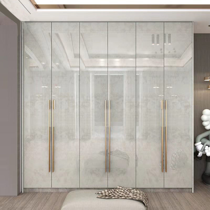Light Gray Simple Composite Wood Self-supporting Wardrobe with Soft Close Drawer, Soft Close Door, and Interior Shelves