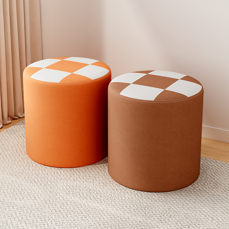 Contemporary Checkered Standard Ottoman with Multicolour Leatherette Upholstery