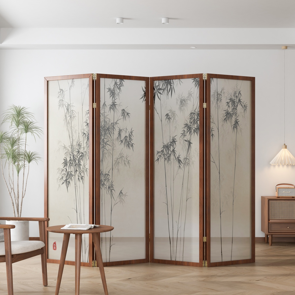 Cocoa Translucent Room Divider Partition with Gauze Double Sided Print, Independent Folding/Single Panel, 3 Panels/1 Panel/4 Panels