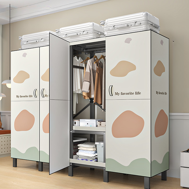 Simple Steel Self-supporting Wardrobe with Interior Shelves and Hanging Rod