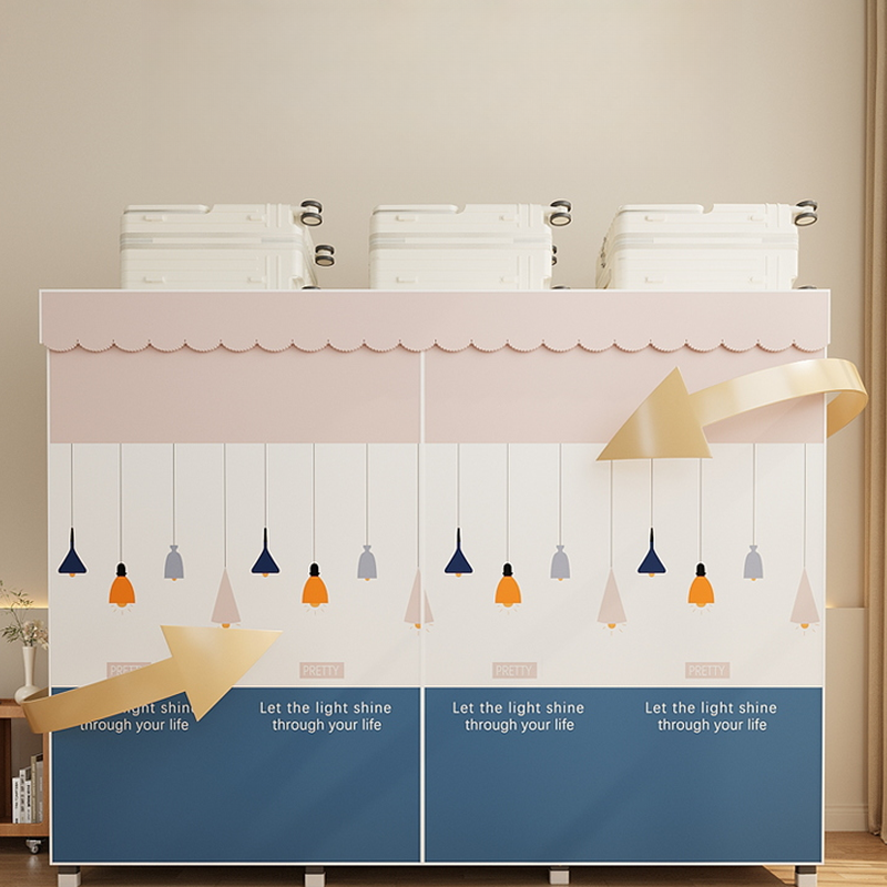 Simple Alloy Self-supporting Wardrobe with Interior Shelves and Hanging Rod