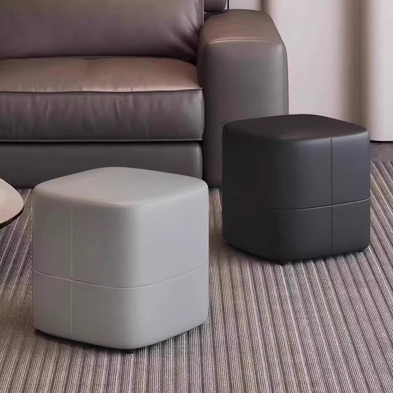 Contemporary Square Solid Colour Cube Ottoman in Leatherette with Olive Green/Citrus Colour/Beige Upholstery