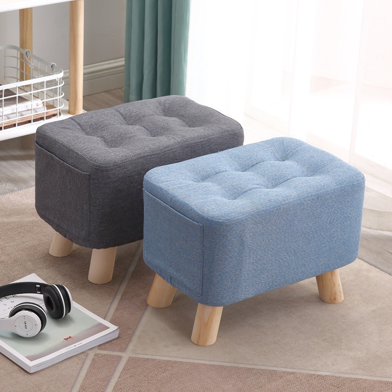 Contemporary Rectangle Standard Ottoman in Cerulean/Citrus Colour/Beige with Stockroom Storage, Wood Frame, Removable Cushion Cover, and Button-tufted Design