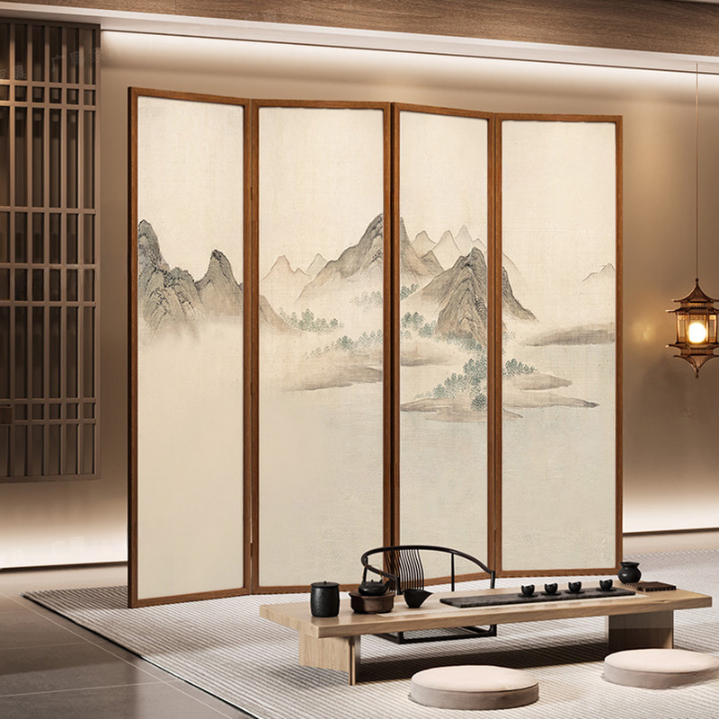 Room Screen in Cocoa/Unfinished with Translucent Light Filtration, Pop Up Design, 6/4 Panels, Double Sided Print, Gauze Material, Unfixed