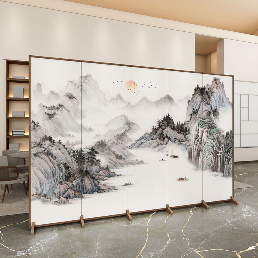 Room Screen with Simple Style and Opaque Light Filtration, Pop Up Wood Frame, Available in 6/5/4 Panels, Double Sided Print, Unfixed