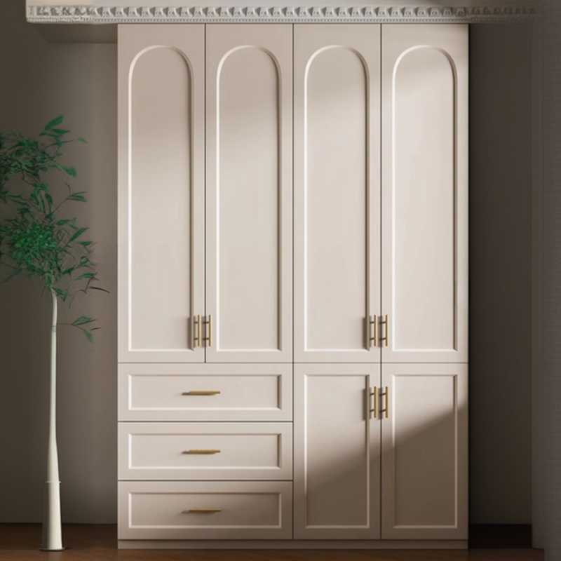 White Simple Wooden Self-supporting Wardrobe with Soft Close Drawer, Soft Close Door, and Interior Shelves