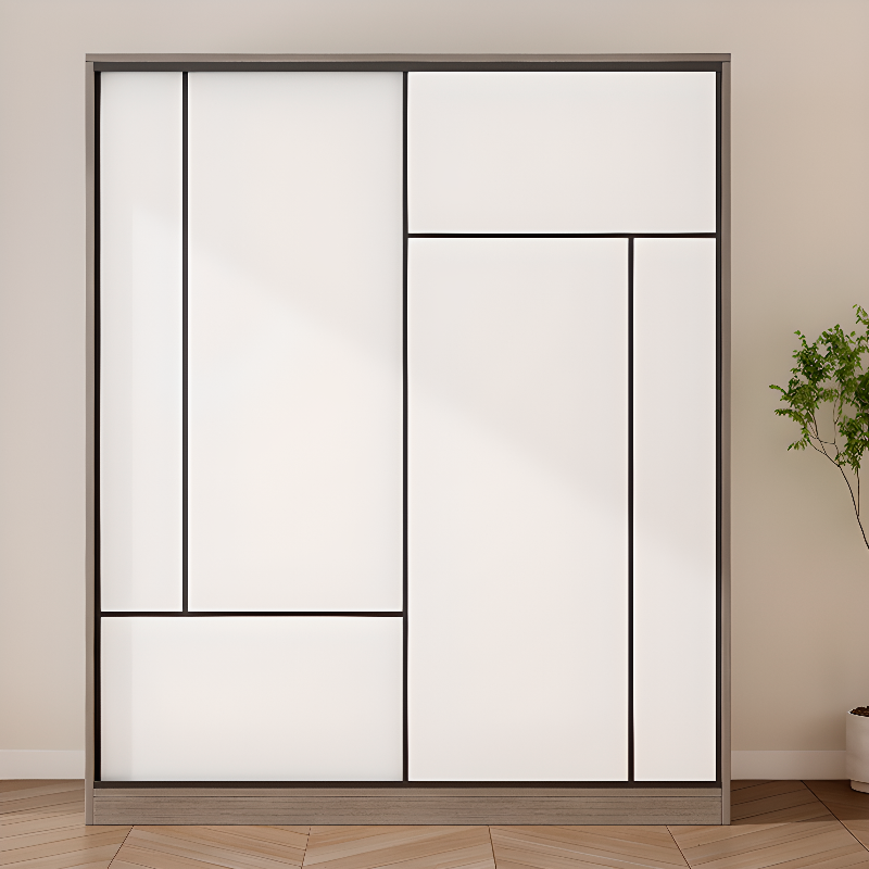 White Simple Composite Wood Self-supporting Wardrobe with Soft Close Drawer, Soft Close Door, and Interior Shelves