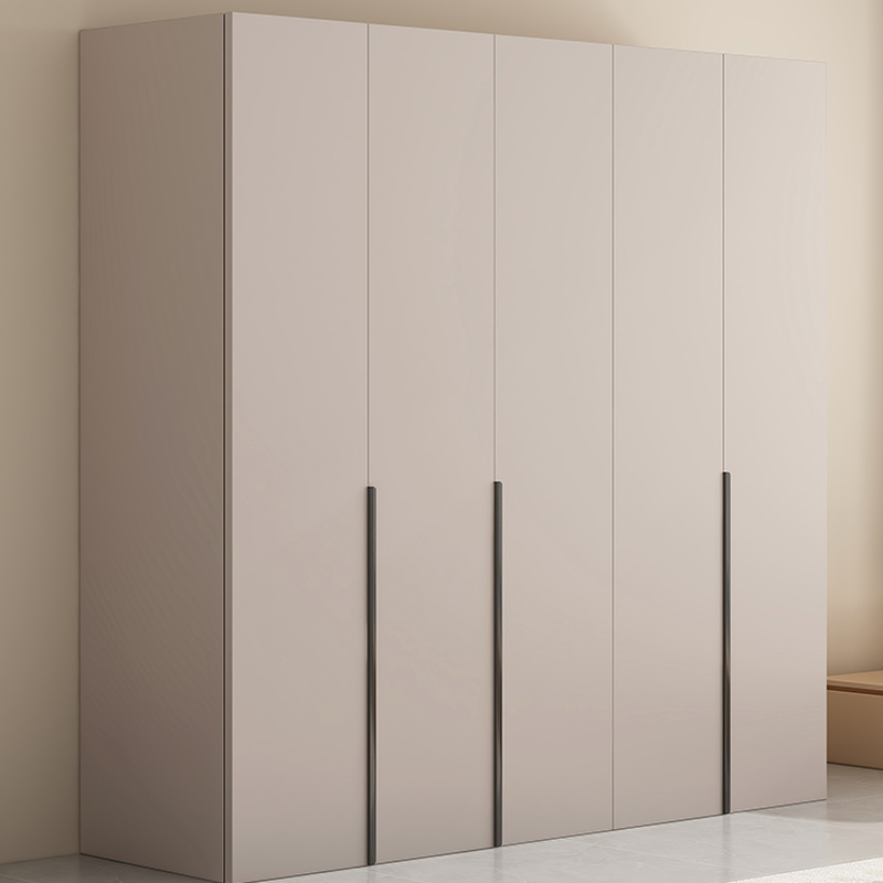 Tan Simple Wooden Self-supporting Wardrobe with Soft Close Door, Interior Shelves, and Hanging Rod