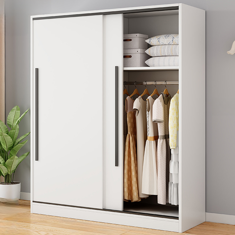 White Simple Laminate Self-supporting Wardrobe with Soft Close Door, Interior Shelves, and Hanging Rod