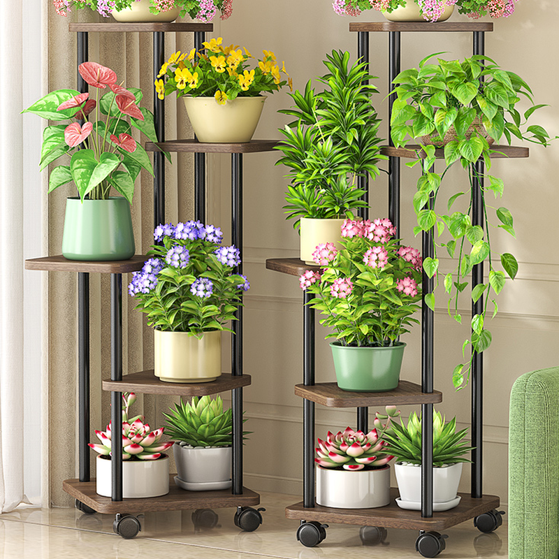 Contemporary Rectangle Wooden Plant Holder with Roller Wheels