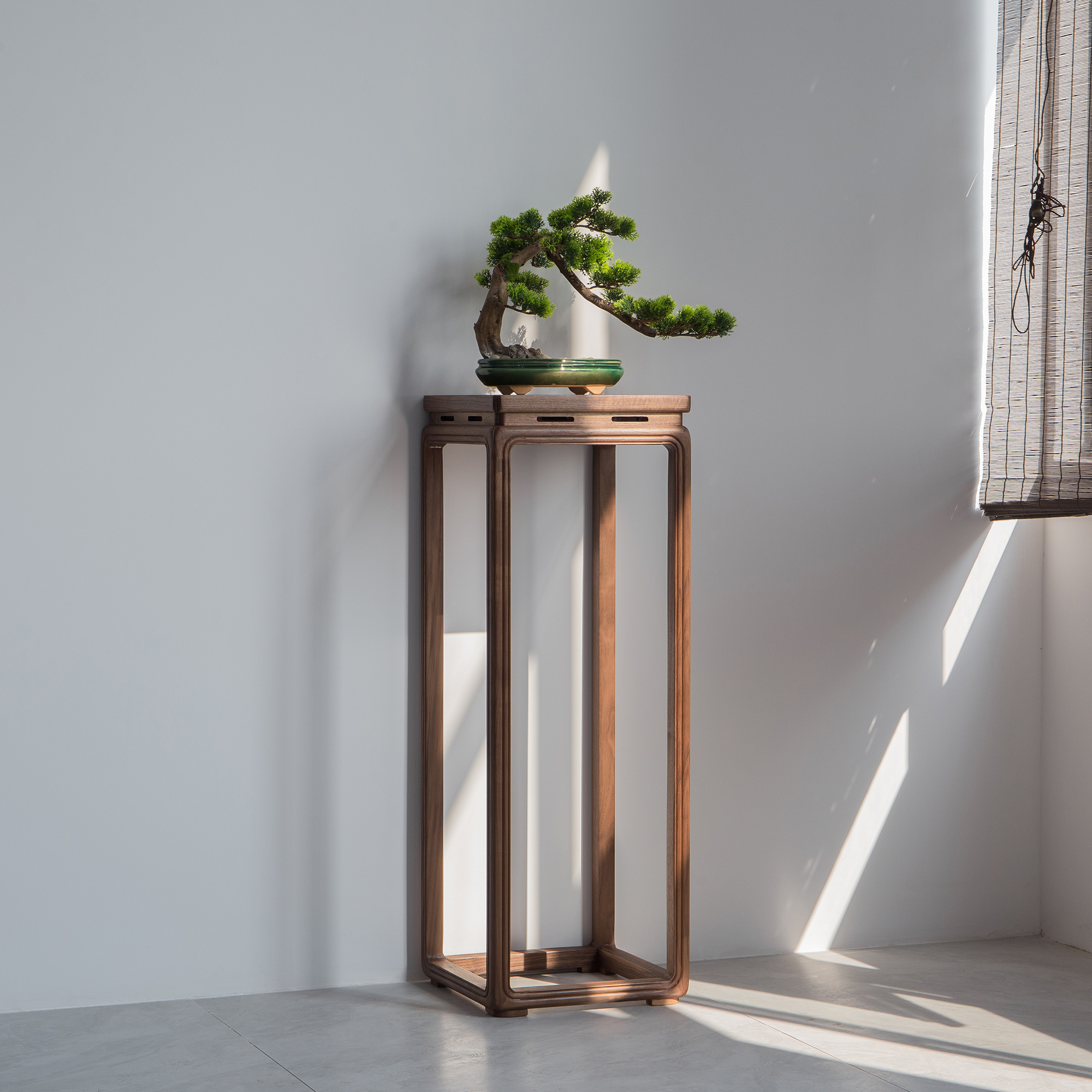 Contemporary Square Plant Stand Table with Wooden Top for Ground Installation