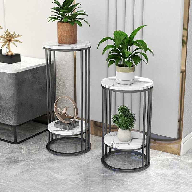 Rounded Multi-Level Marble Stone Plant Stand Table for Ground Installation