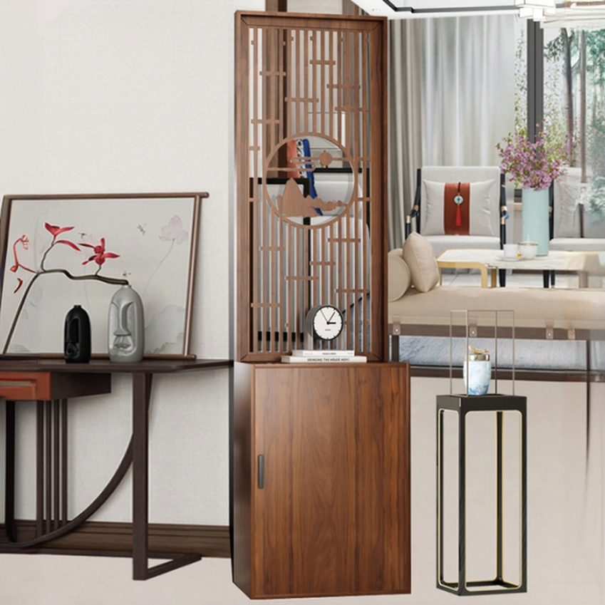 Auburn Contemporary Transparent Wall Separator with Shelf, 1 Panel Freestanding Wood Design