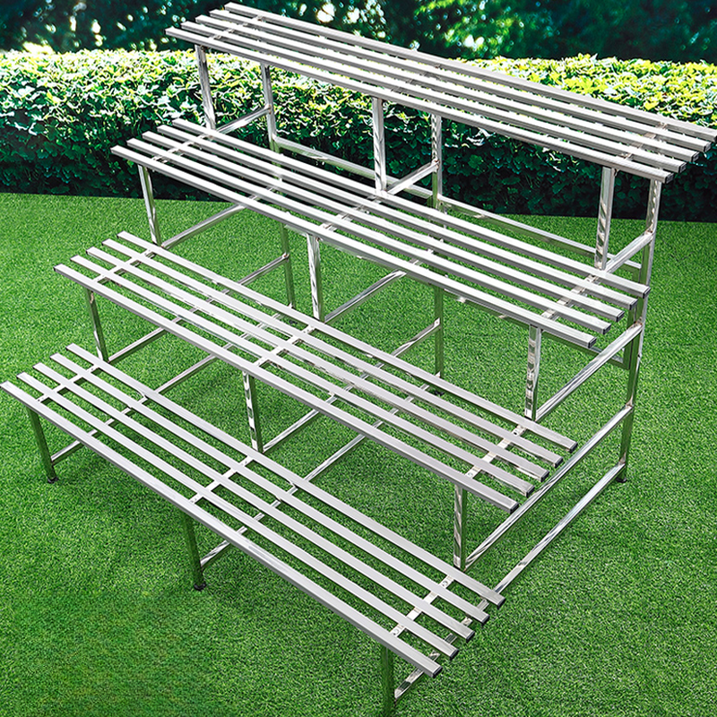 Metallic Contemporary Rectangle Multi-Level Plant Holder with Metal Table Top for Ground Installation