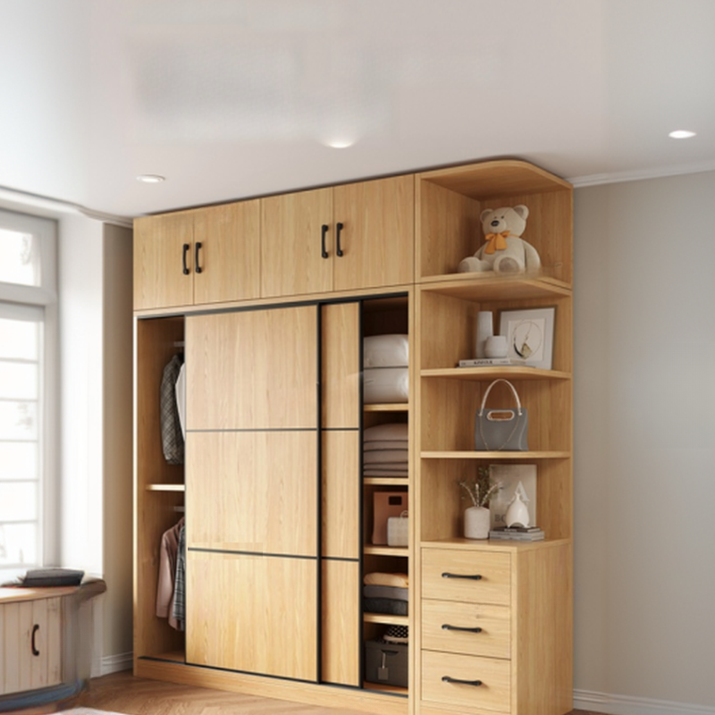 Simple Composite Wood Wardrobe with Soft Close Door, Interior Shelves, and Hanging Rod
