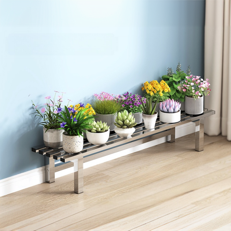 Metallic Contemporary Rectangle Plant Holder with Metal Table Top for Ground Installation