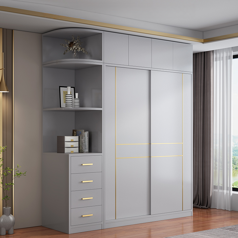 Simple Lumber Gray Armoire Cabinet with Soft Close Drawer, Soft Close Door, Interior Shelves and Hanging Rod