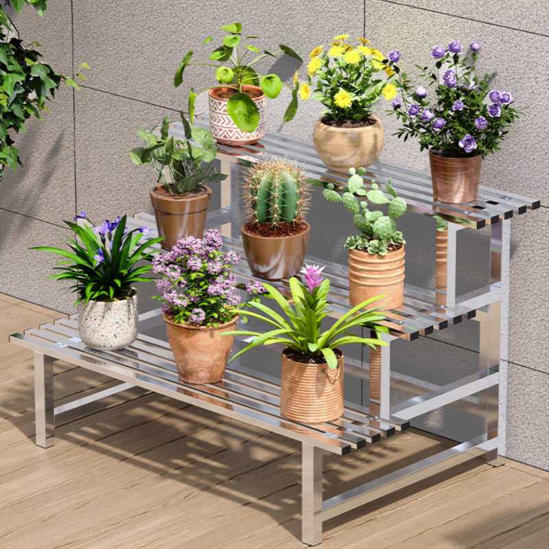 Metallic Minimalist Rectangle Flower Rack with Stainless Steel Floor Mount