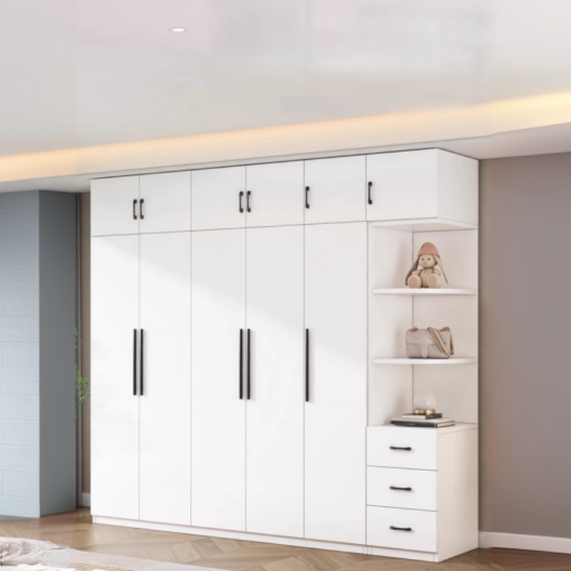 White Simple Composite Wood Wardrobe with Soft Close Door, Interior Shelves, and Hanging Rod