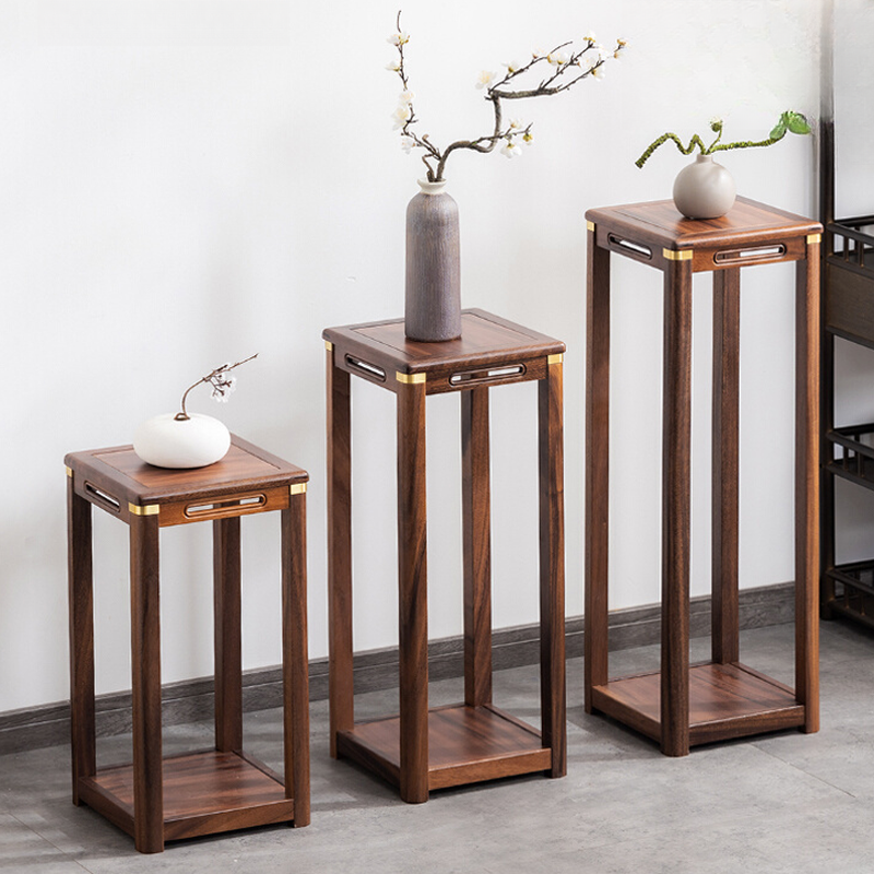 Contemporary Square Plant Stand Table with Walnut Wood Top, Wall Mounted