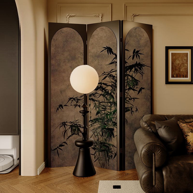 Auburn Opaque Pine Wood Freestanding Wall Separator with Double Sided Print, Collapsible 3 or 4 Panels