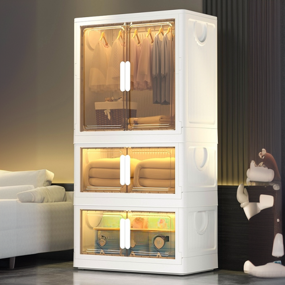 Simple Polymer Compound Armoire Cabinet with Interior Shelves, Hanging Rod and Gate