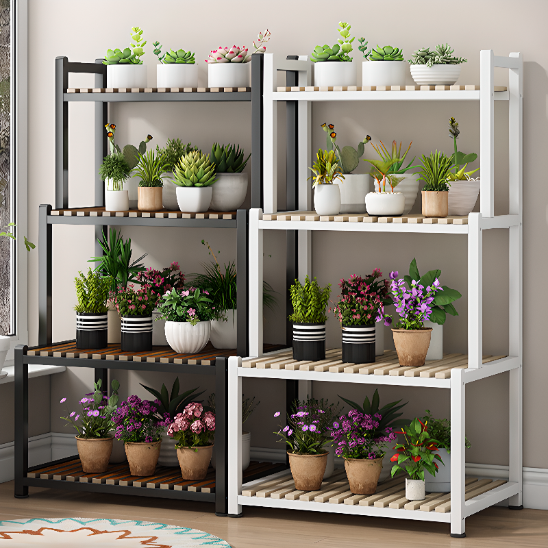 Trendy Rectangle Multi-Level Plant Shelf with Composite Wood Floor Installation