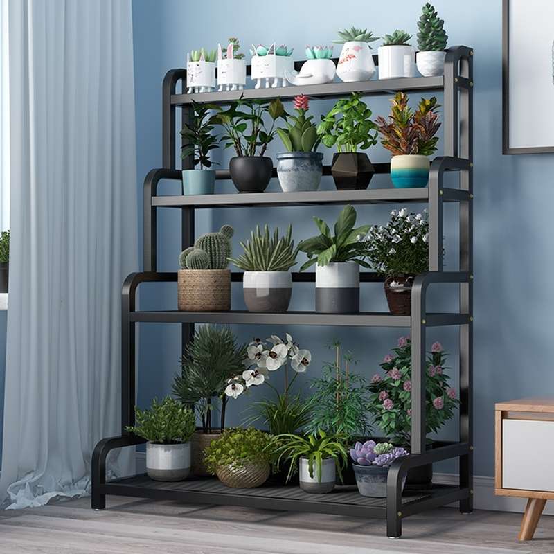 Minimalist Rectangle Multi-Tiered Metal Flower Rack with Casters