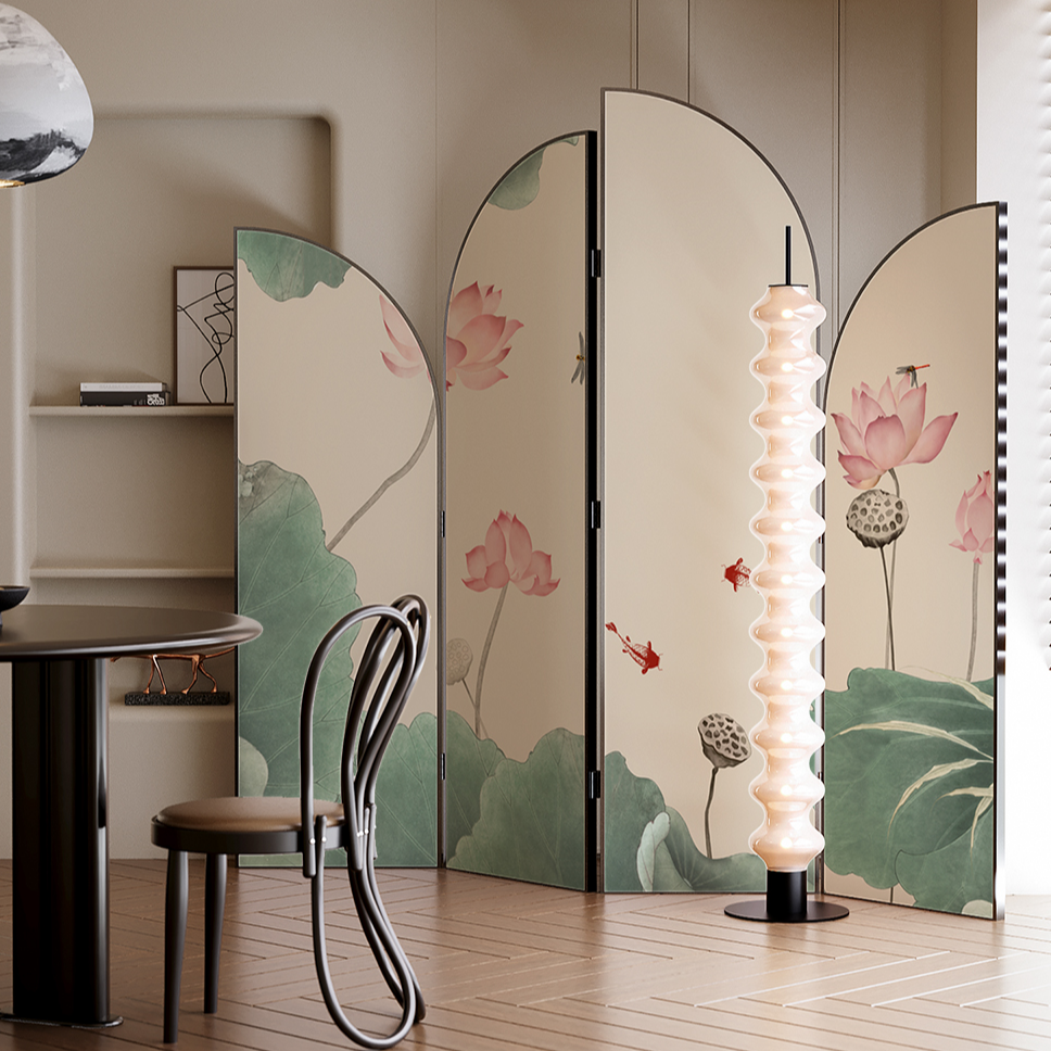 Multicolour Opaque Wood Folding Room Divider Partition with 4 Panels, Double Sided Print, and Independent Free Standing