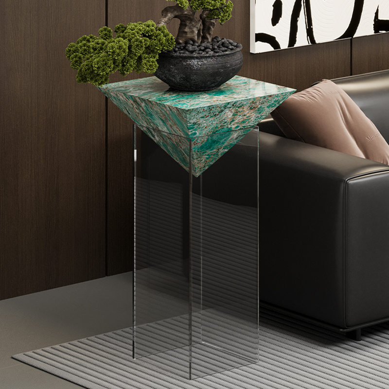Minimalist Square Stone Plant Stand Side Table with Floor Mount