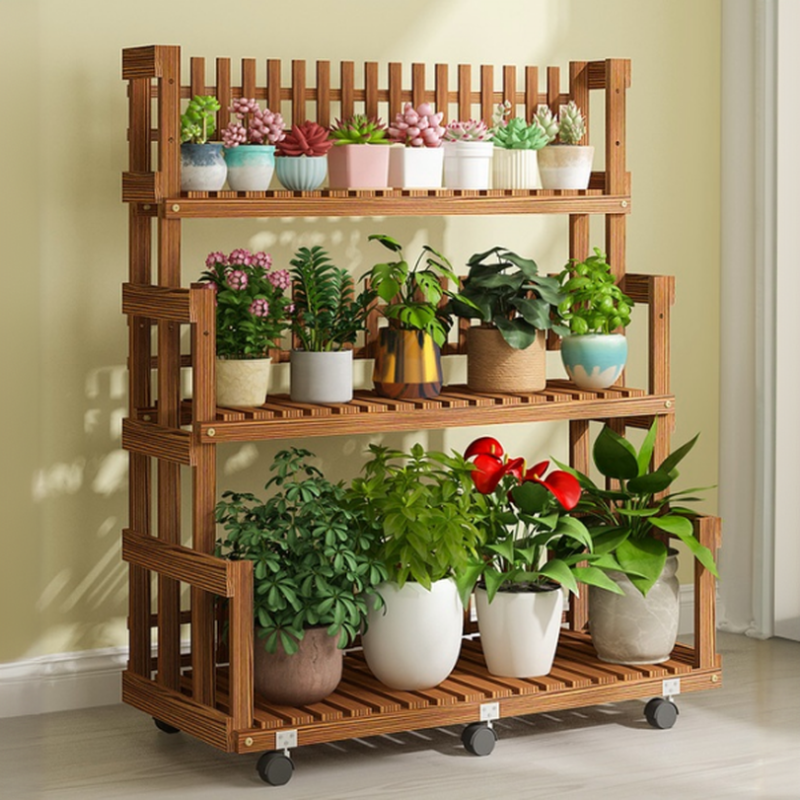 Contemporary Rectangle Engineered Wood Plant Holder with Roller Wheels