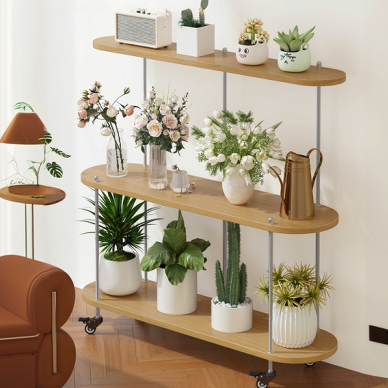 Minimalist Oval Wooden Flower Rack with Casters