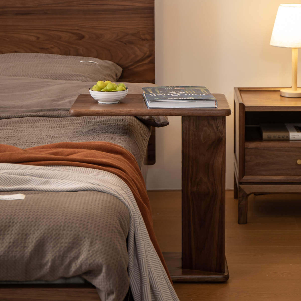 Modern Simple Style Rectangular Cocoa Walnut Wood Drink Table with C-shape Base