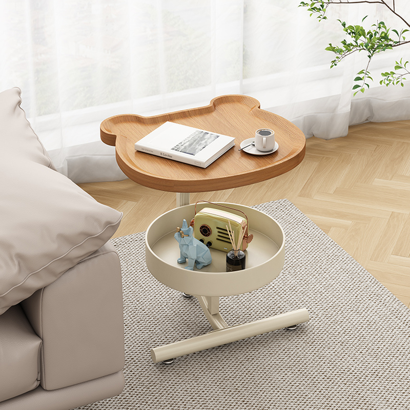 Modern Simple Style Drink Table Only with Timber Pedestal Base and Asymmetrical Top with Shelf