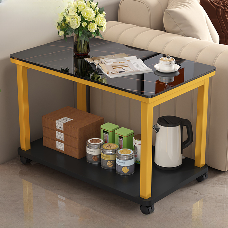 Lavish Drink Table Only with Vitreous Top, Swivel Wheels, Rectangular Shape, and Shelf