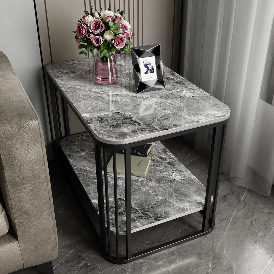 Modern Simple Style Square Stone Drink Table with Frame and Shelf
