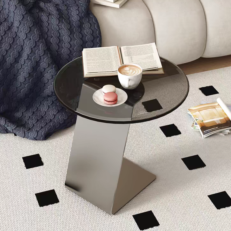 Modern Simple Style Drink Table Only with Vitreous C-shape Base in Black