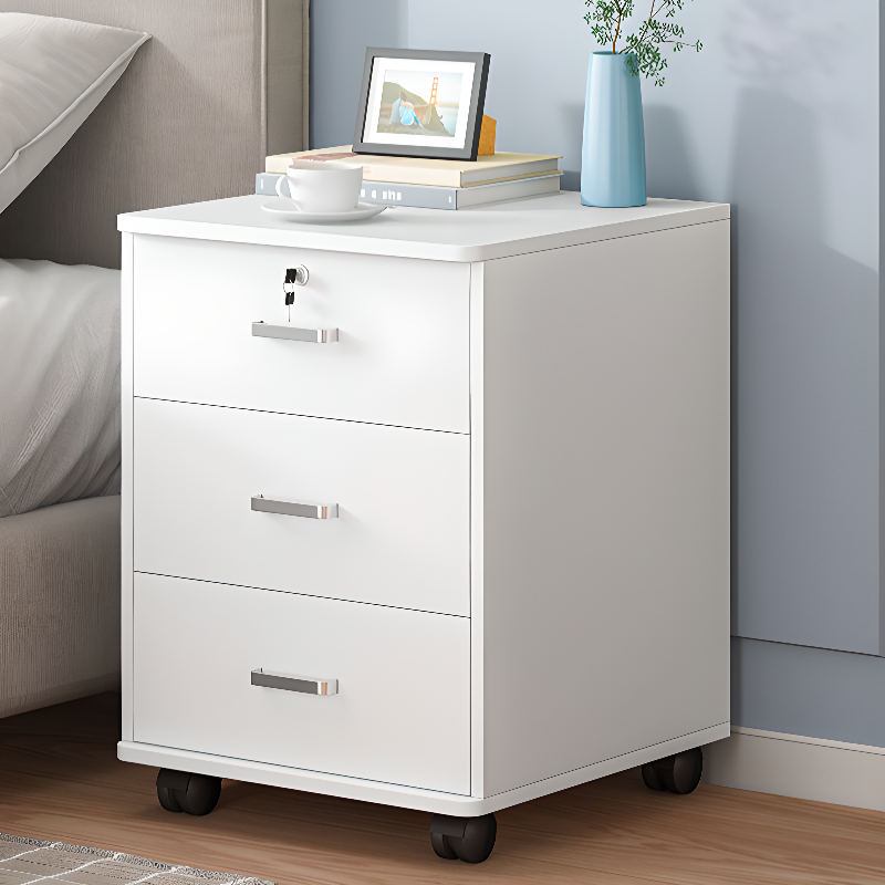 Simplistic 3 Drawers Natural Wood Drawer Storage Bedside Table with Leg