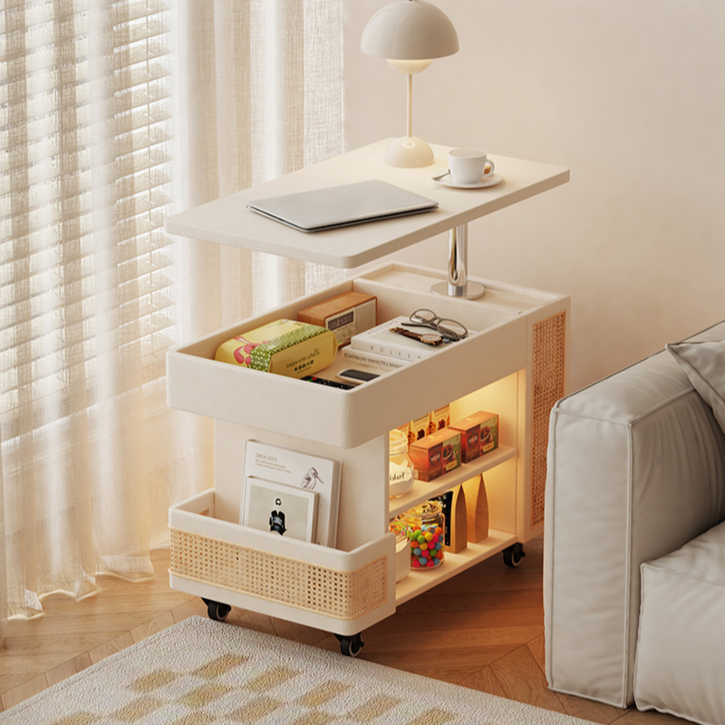 Flexible Height Space-saving Drink Table with Swivel Wheels and Oblong Top