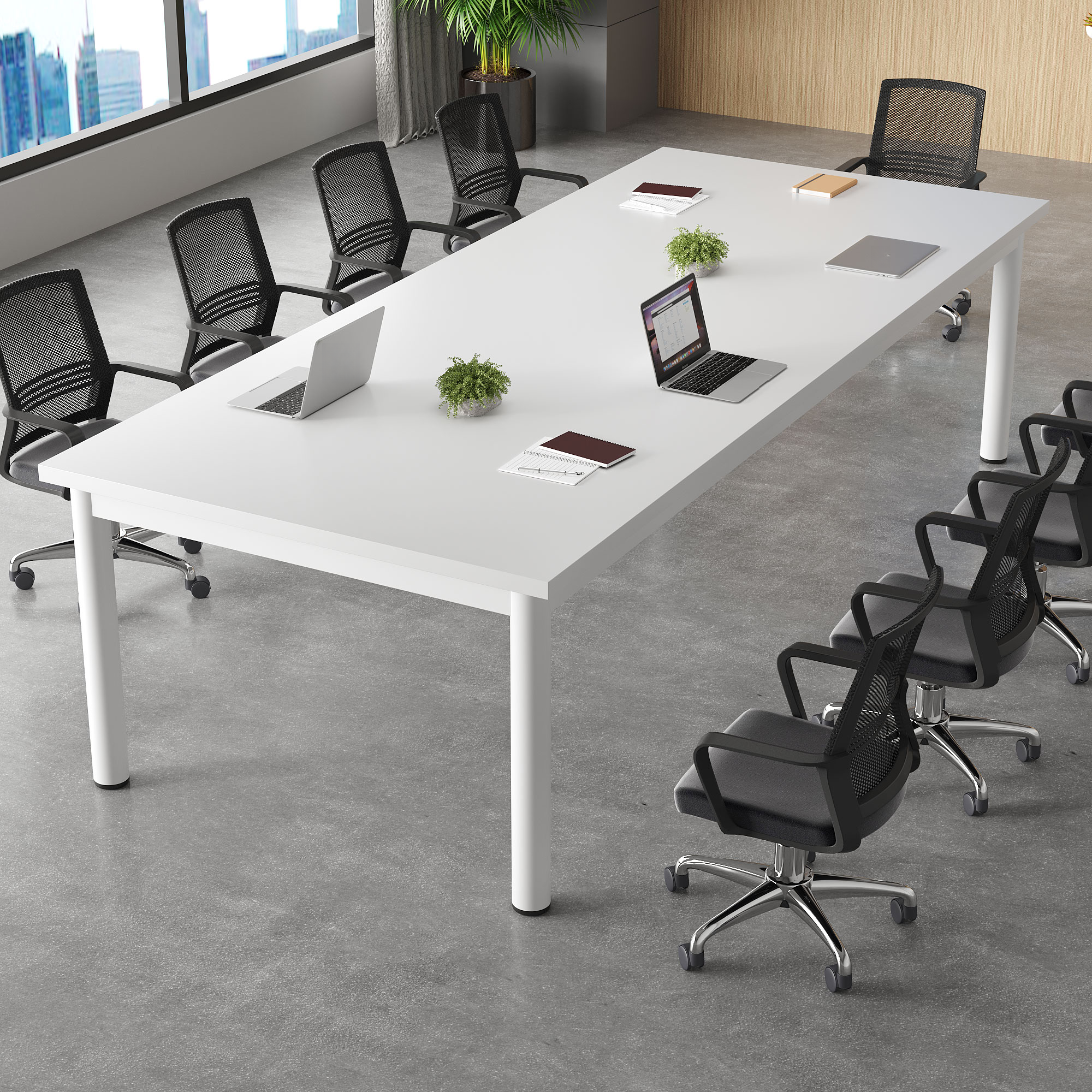 Art Deco Chalk Rectangular/Square Manufactured Wood Conference Table with Legs for 8-person Seating/6-person Seat/for 4