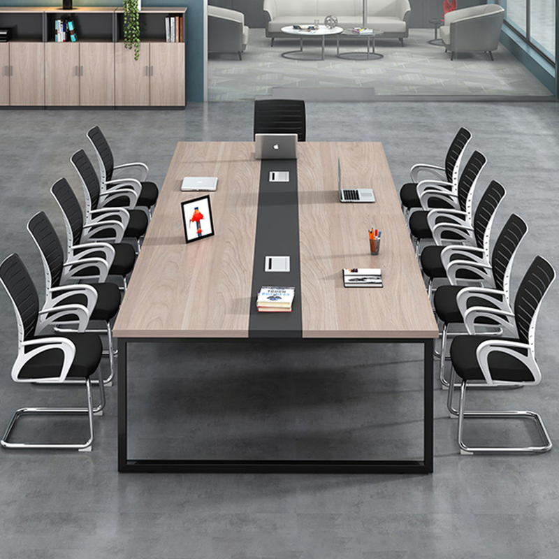 Trendy Dove Grey Rectangle Mdf Wood Conference Room Table with Metal Black Base for Seats 12+/Seats 8/Seating for 12