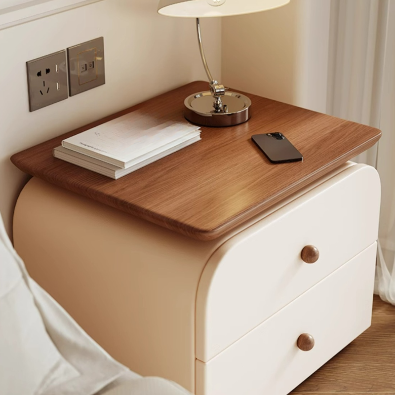 Simplistic Drawer Storage Bedside Table with 2 Drawers and Wood Countertop