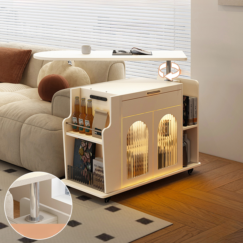 Flexible Height Drink Table with Swivel Wheels and Asymmetrical/Oblong Top