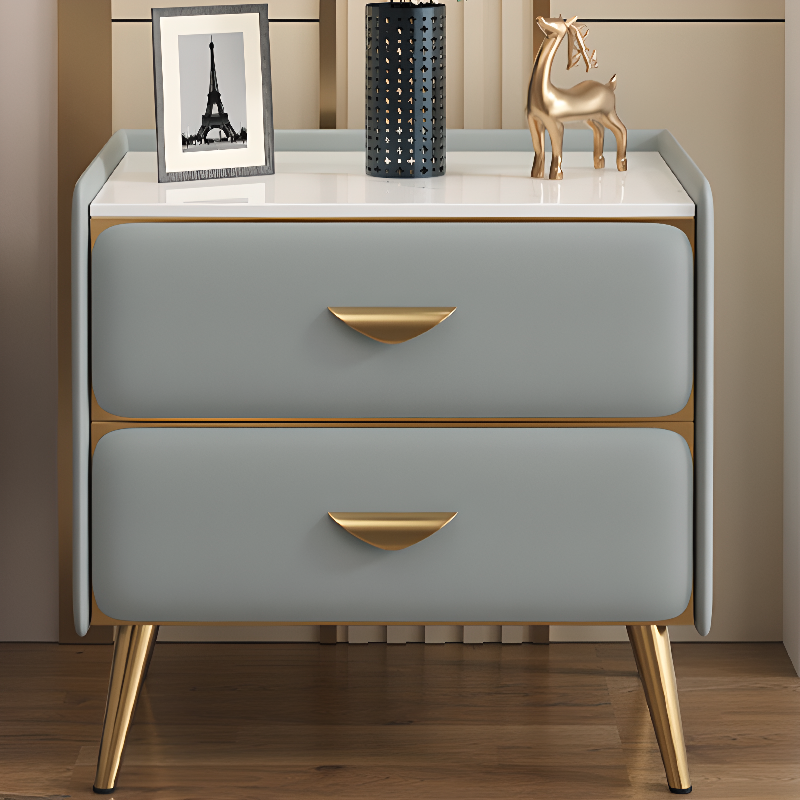 Simplistic Stone Drawer Storage Bedside Table with 2 Drawers and Leg